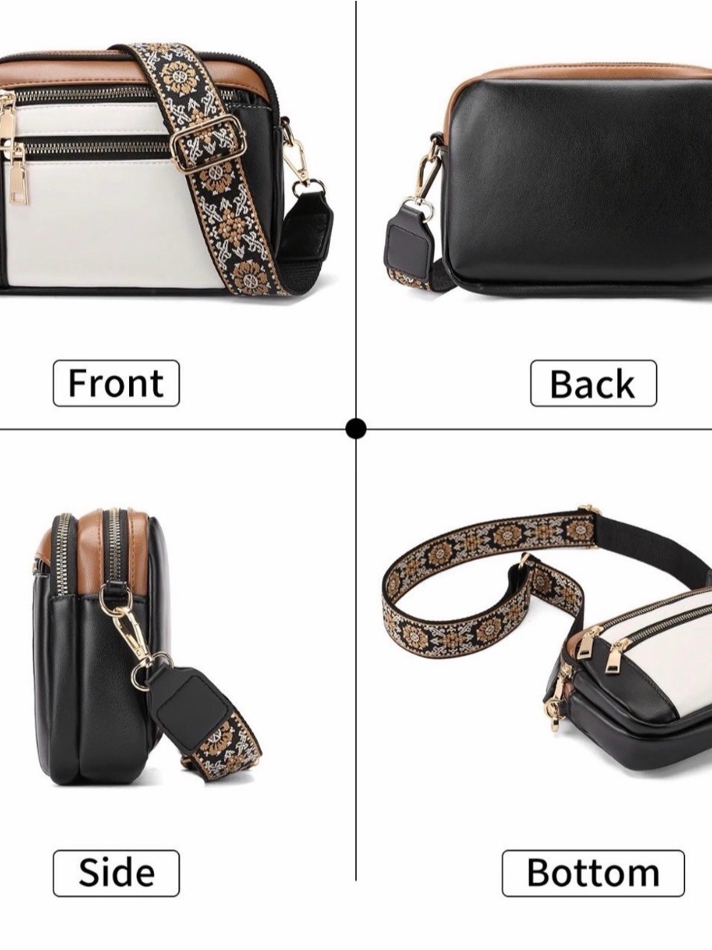 GAEKEAO Women’s Crossbody Purse Multi Pocket Shoulder Handbag Black/White/Brown - Picture 7 of 10